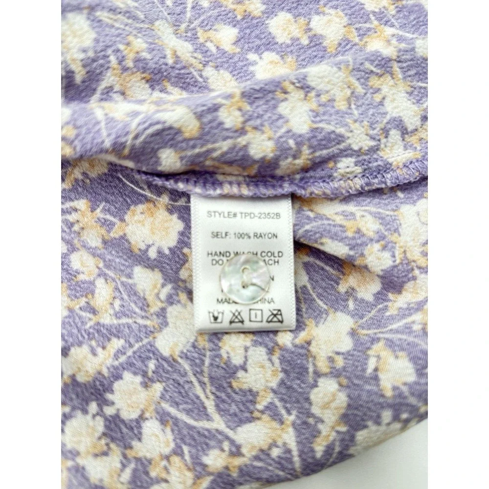Bello Mae Cottagecore Milkmaid Dress Purple Floral Rayon Prairie Size L - Picture 9 of 12